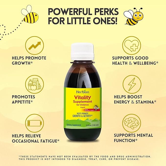 HERBION Naturals Vitality Supplement for Children, Promotes Growth and Appetite, Relieves Fatigue, Improves Mental & Physical Performance, for Kids 1 Year & Above, 10 Fl Oz (Pack of 2)