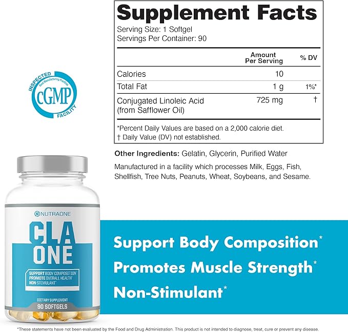 NutraOne CLAOne Supplement from Nutrition — Conjugated Linoleic Acid (CLA) Natural Supplement* (90 Capsules)
