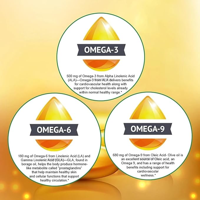 High-Potency Omega 3-6-9, 100% Vegan Sourced Natural Supplement for Heart and Joint Health 120 Softgels, 60 Day Supply