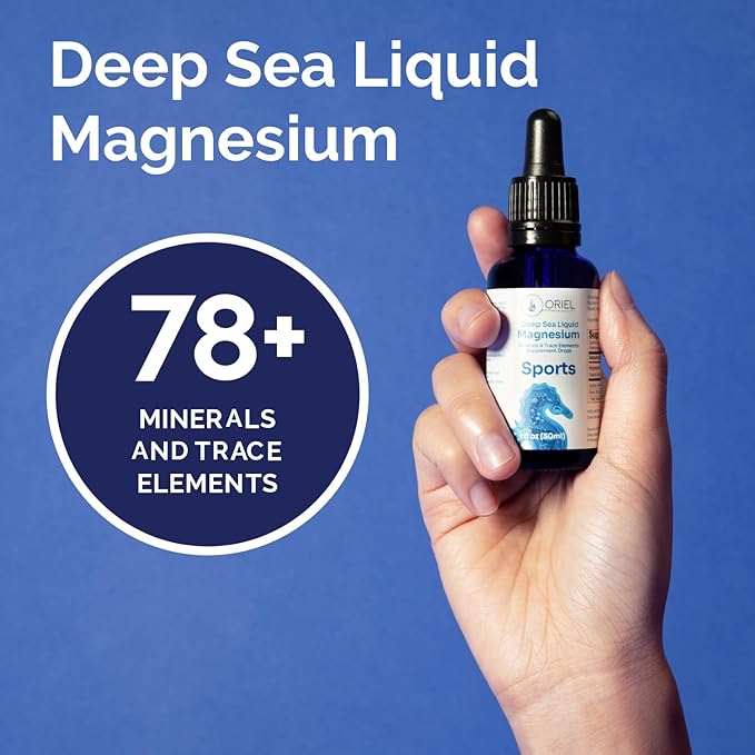 Oriel Liquid Magnesium Drops for Sports, Rapid Absorption, Free Ion Magnesium, Minerals and 78 Trace Elements, Supports Normal Electrolyte Balance, Performance, Endurance, Recovery, 30ml 30-Day Supply