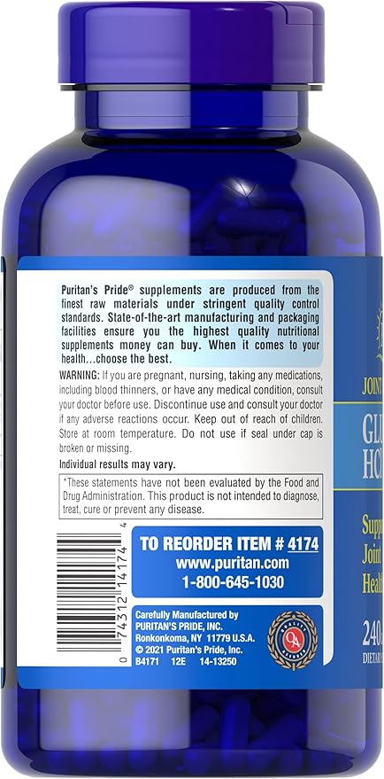 Puritan's Pride Joint Formula Glucosamine HCI for Men and Women 680mg, Dietary Supplement for Joint Health, 80 Day Supply, 240 Capsules