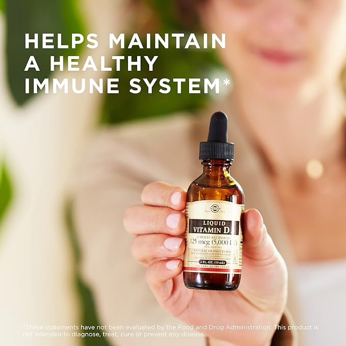 Solgar Liquid Vitamin D3 125 mcg (5,000 IU), 2 fl oz - Delicious, Natural Orange Flavor - Helps Maintain Healthy Bones & Teeth - Immune System Support - Gluten Free, Dairy Free, Kosher - 59 Servings
