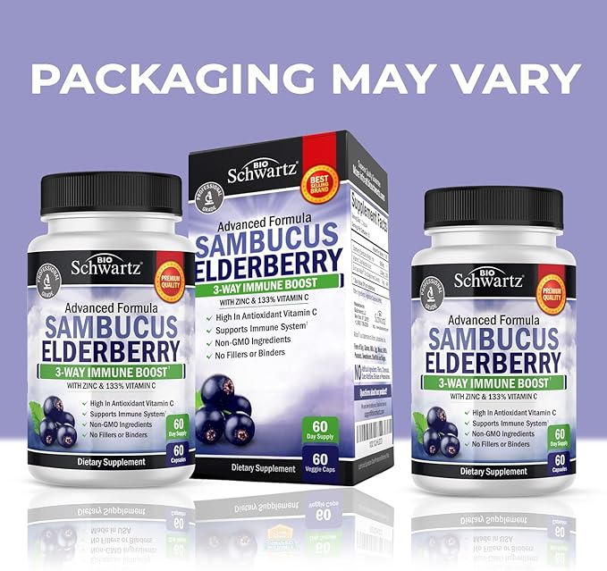 Elderberry with Zinc and Vitamin C for Adults - Immune Support Vitamins for Women and Men Natural Elderberries Black Sambucus Capsules - Immune Defense Multiminerals Supplement, Gluten-Free, 60 Ct
