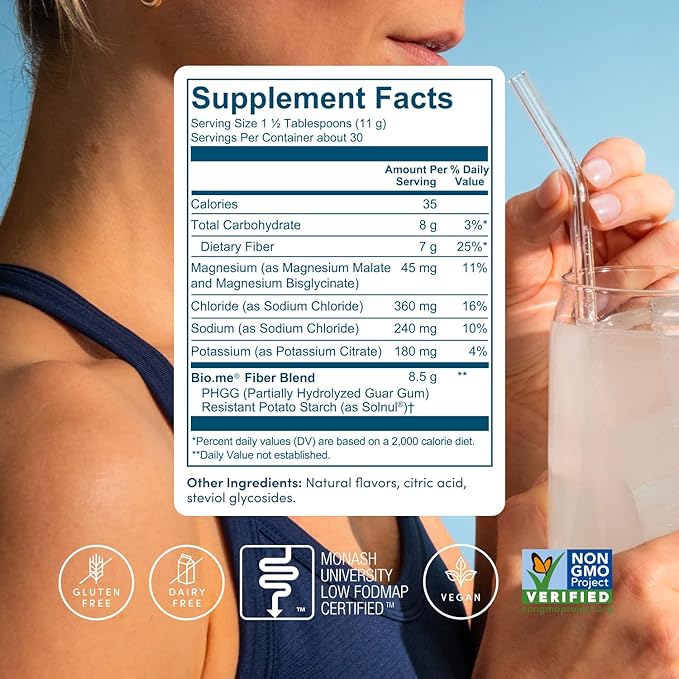 Daily Prebiotic Fiber Lemonade with Electrolytes - 7g Per Serving - Soluble Fiber Supplement Powder for Women & Men - Digestive Health, Gut Health & Hydration - Sugar Free - 30 Servings