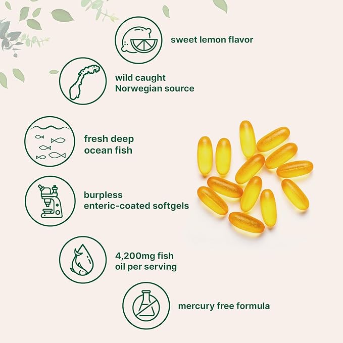 Micro Ingredients Triple Strength Omega 3 Fish Oil Supplements –Lemon Flavored – Burpless (Enteric-Coated) | Deep Sea Fish, Wild Caught from Norwegian Waters