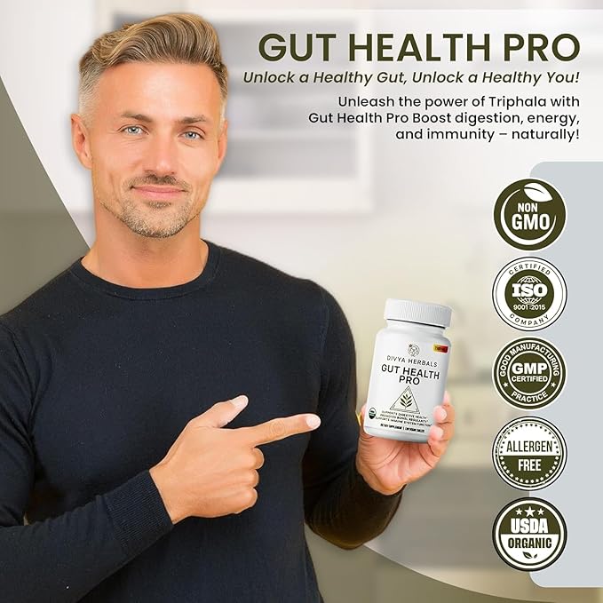 Gut Health Pro - Bloat Relief, Detox & Digestive Support - 100% Pure Organic Triphala Supplement - for Women & Men - Uncoated Vegan Tablets -120Ct