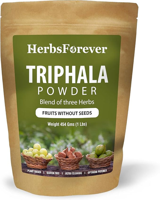 Triphala Churna Powder Traditional Ayurvedic Formulation Supports Detoxification and Rejuvenation Non GMO, Vegan 454 GMS