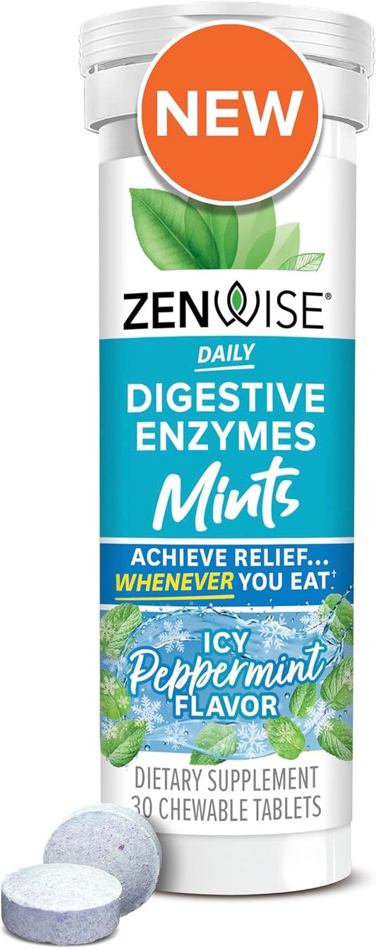Zenwise Health Papaya Enzymes Chewable, Digestive Enzymes for Women and Men, Bromelain for Digestive Health & Bloating Relief, Enzymes for Digestion and Gut Health, Peppermint Flavor - 30 CT