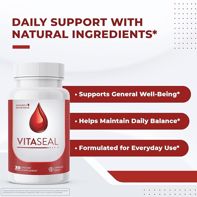 Vitaseal – Daily Support with Botanicals, Vitamins C E & Minerals – Natural Formula, Non-Habit Forming, Made in USA, Vegan-Friendly – 30 Capsules, 1 Month Supply