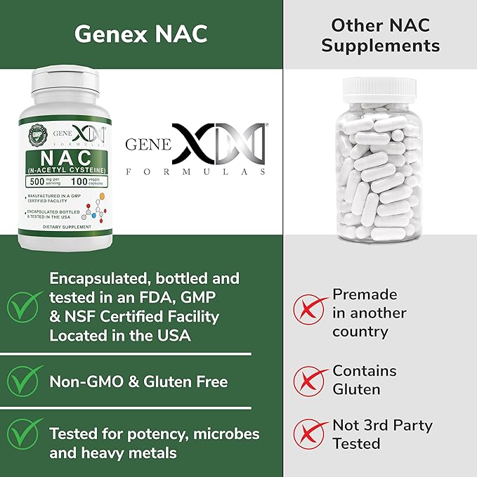 Genex Formulas NAC 500mg (100 Capsules) N-Acetyl Cysteine, Supports Liver Health - Non-GMO, Gluten Free, Vegan (3 Month Supply)