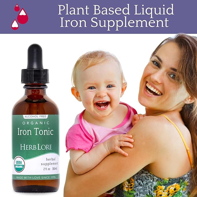 Herb Lore Iron Tonic - Organic Liquid Iron Drops Supplement for Kids & Women - Baby, Infant & Toddler Friendly - Plant Based, Vegan, Gentle, Non Constipating Herbal Tincture (2 fl oz)