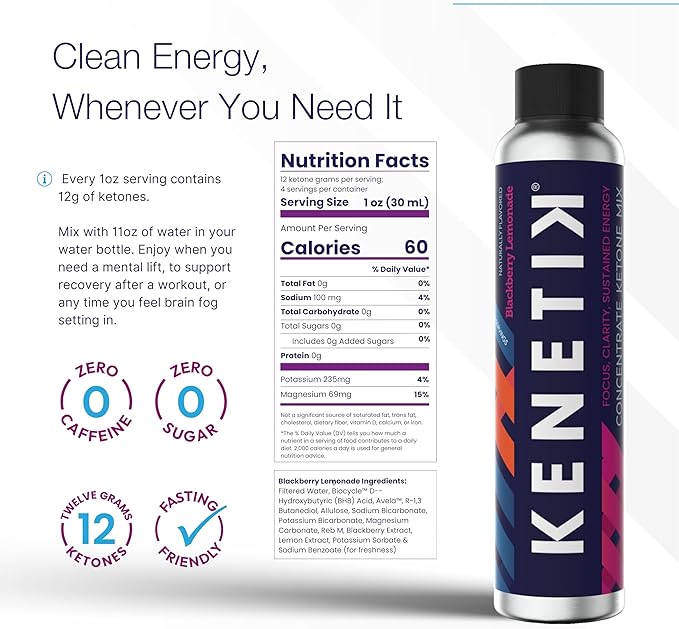 KENETIK Ketone Drink Mix, Exogenous Ketones Blend, Keto, Caffeine & Sugar Free, Vegan Supplement For Clean Energy & Mental Focus, Coffee Alternative with D-BHB - Variety, 3PK (12 Servings)