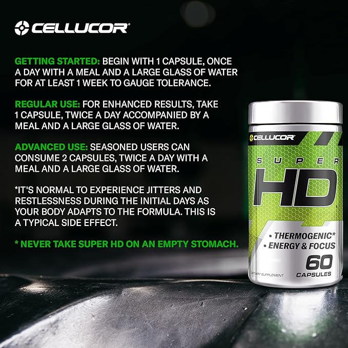 Cellucor SuperHD Thermogenic Fat Burner Weight Loss Supplement, Appetite Suppressant, & Energy Booster Capsimax, Green Tea Extract, 160mg Caffeine & More 60 Capsules (Packaging May Vary)