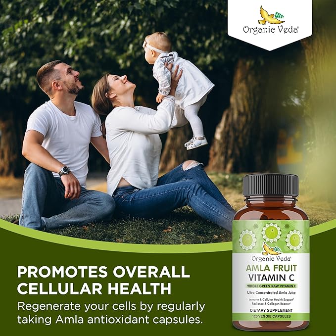 Organic Veda Amla Fruit Capsules, 20 X Concentrated Amla Berry Juice Extract Natural Vitamin C Supplement - Potent Antioxidants, Immunity, Skin Radiance - Vegan Vitamin C Amla Powder Capsule 120