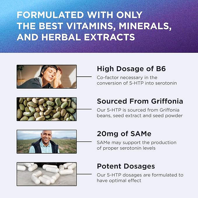 DR. EMIL NUTRITION 200 MG 5-HTP Plus with SAM-e to Maintain Normal Healthy Sleep and Create a Sense of Wellbeing - 5HTP Supplement with Vitamin B6-60 Vegan Capsules, 30 Servings