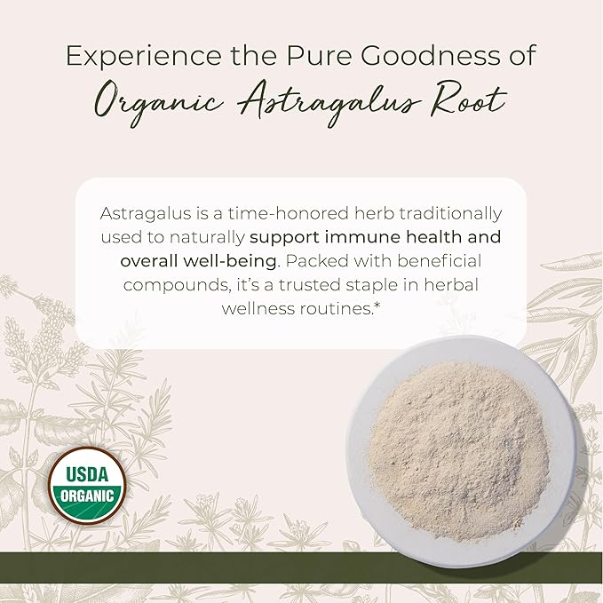Starwest Botanicals Organic Astragalus Root Powder - Dried Herb for Tea, Natural Immune Support, Promotes Wellness, Certified Kosher, Non-GMO - Bulk 1 lb Bag