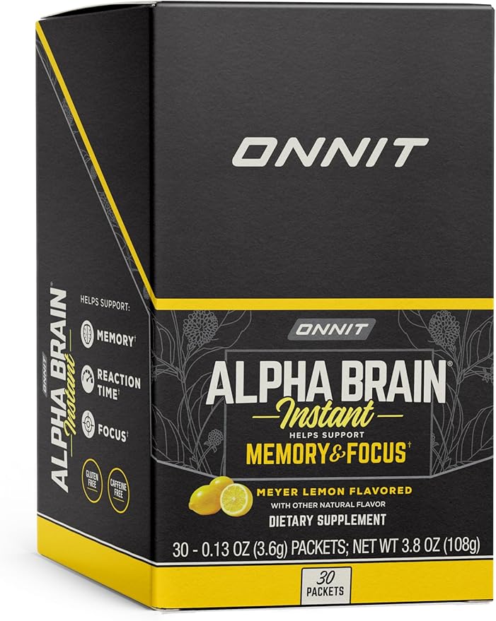 ONNIT Alpha Brain Instant - Meyer Lemon Flavor - Nootropic Brain Booster Memory Supplement - for Focus, Energy & Clarity - Alpha GPC Choline, Cats Claw, L-Theanine, Bacopa - 30ct