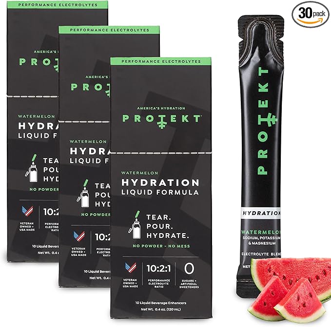 Electrolyte Packets for Recovery & Hydration | Organic & Sugar-Free Electrolytes Drinks | Works Faster Than Powder Drink | On-The-Go Liquid Hydration Drink | Watermelon, 30 Pack