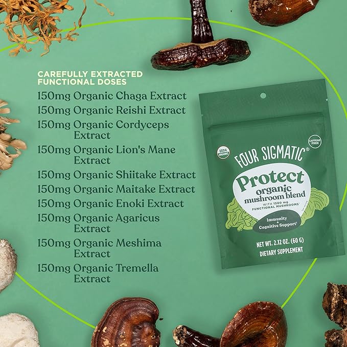 Mushroom Blend Defend Mix by Four Sigmatic | Organic Mushroom Powder Complex with Lion’s Mane, Cordyceps, Chaga, Reishi and More | Natural Immune Support Supplement | Vegan, Gluten-Free | 30 Servings