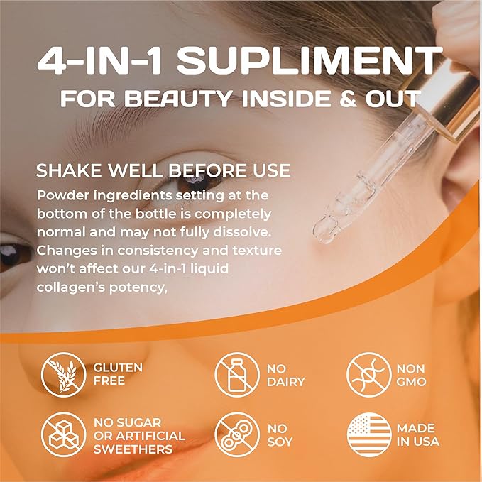 Liquid Collagen Supplements for Women - Comprehensive Formula Hair Skin Nails Supplement with 10000mcg Collagen 5000 mcg Biotin 5000 mcg Keratin 5000 mcg Saw Palmetto, Made in USA, 4fl oz
