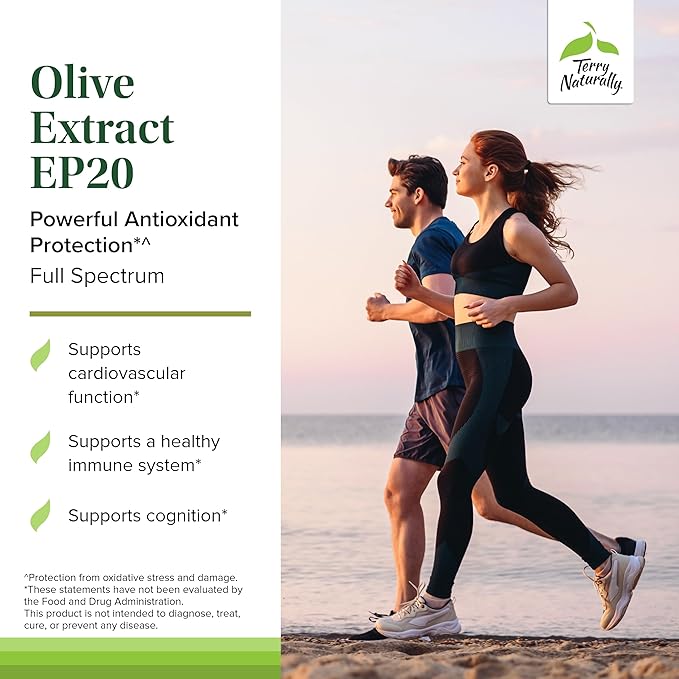 Terry Naturally Olive Extract EP20 - Brain Health Support Supplement with Olive Leaf Extract - Herbal Supplement to Aid Healthy Immune System Function - 60 Capsules (60 Servings)