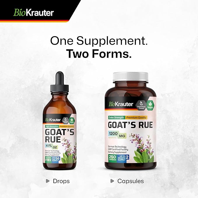 BIO KRAUTER Goats Rue Lactation Support Capsules 1200 mg - 250 Count - Goats Rue Capsules - Natural Breastfeeding Supplements