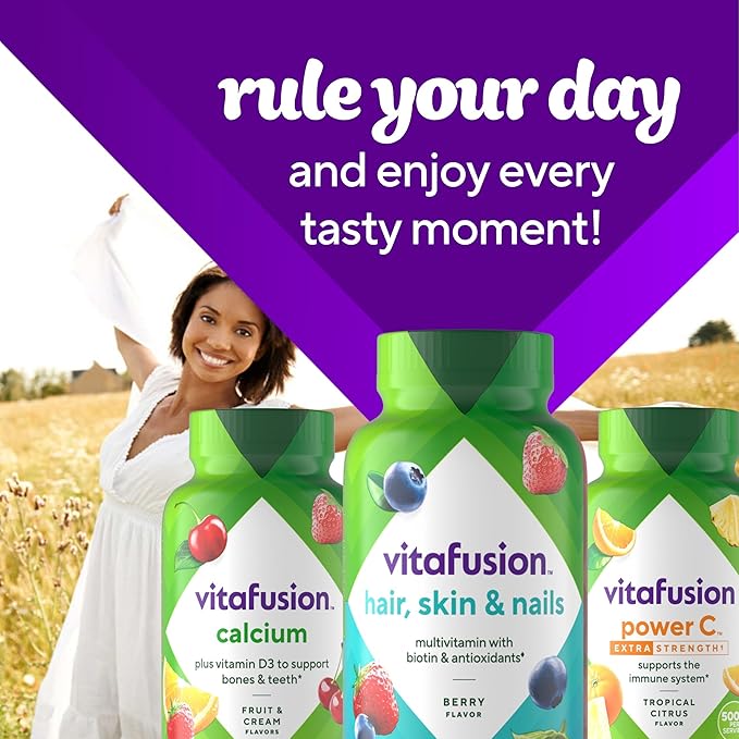 Vitafusion Gorgeous Hair, Skin & Nails Multivitamin Gummy Vitamins, plus Biotin and Antioxidant vitamins C&E, Raspberry Flavor, 135ct (45 day supply), from America’s Number One Gummy Vitamin Brand