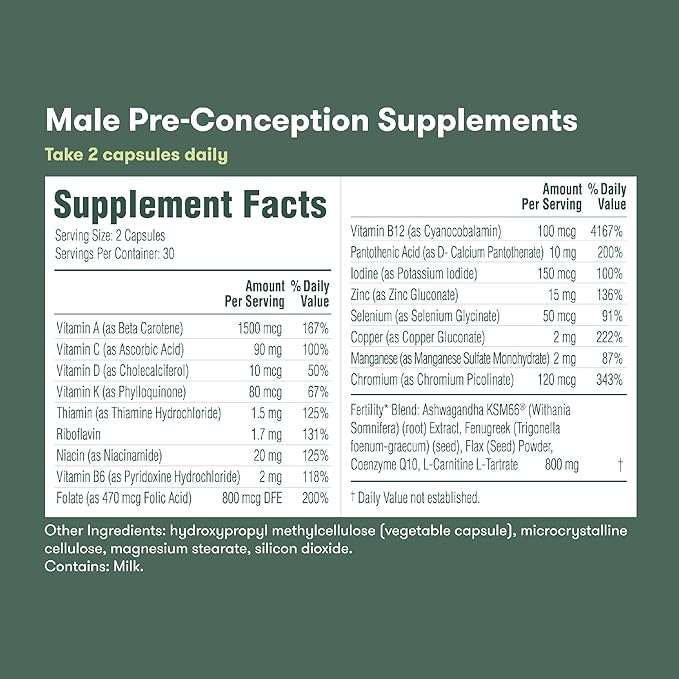 Frida Fertility Pre-Conception Supplement Set, His & Hers Daily Vitamins & Minerals for Fertility, Egg Support & Sperm Health, Folic Acid, Inositol, CoQ10, 60 Capsules Each, 30 Day Supply