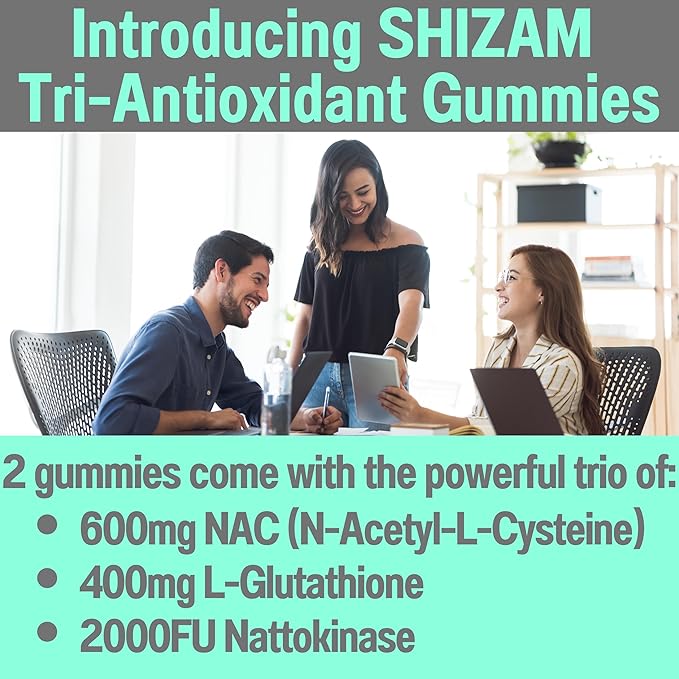 SHIZAM 600mg NAC 2000 FU 100mg Nattokinase & 400mg Reduced L Glutathione Gummies, N-Acetyl Cysteine Capsule Powder Pill Liquid Supplement/Supplements Alt, Organic N Acetylcysteine 1000mg 4000 600 mg