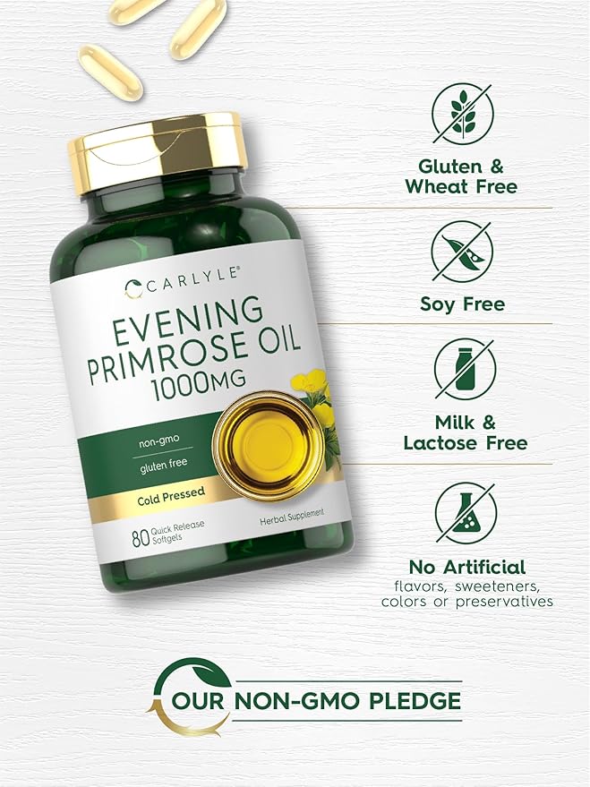 Carlyle Evening Primrose Oil Capsules 1000mg | 80 Softgels | Cold Pressed Supplement | Non-GMO & Gluten Free