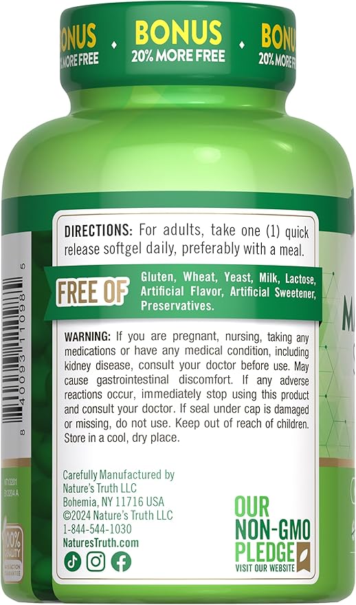 Nature's Truth Magnesium | 400mg | 72 Softgels | Value Size | Extra Strength | from Magnesium Oxide | Non-GMO and Gluten Free Supplement