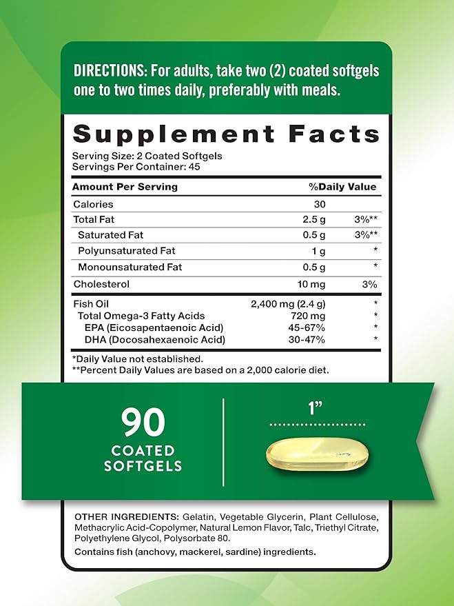 Nature's Truth Fish Oil Omega 3 Supplement | 2400mg | 90 Softgels | Lemon Flavor | Odorless | Non-GMO & Gluten Free
