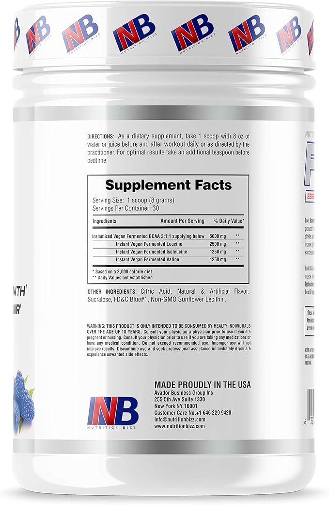 BCAA Powder, 5 Grams of BCAAs Amino Acids, Post Workout Recovery Drink for Muscle Building, Recovery, and Endurance, 30 Servings (Blue Raspberry)