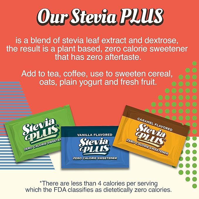 SweetLeaf Stevia Plus Powder Packets- Zero Calorie Sweetener with Stevia Leaf Extract, No Artificial Sweetener Additive, Sugar Free, Keto Friendly, Non GMO, Gluten Free- 100 Count (Pack of 1)