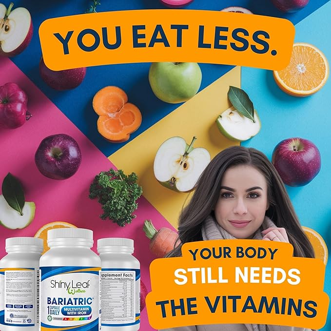 Shiny Leaf Bariatric Multivitamin with Iron - 45 mg for Gastric Bypass, Sleeve Gastrectomy, Roux-en-Y, Duodenal Switch - 22 Vitamins & Minerals, ASMBS Compliant, Vegetarian, Made in USA, GMP, 360 Ct.