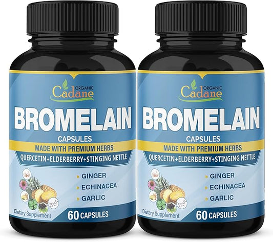 Organic Cadane 2 Packs 60caps of Bromelain Capsules, with Bromelain, Quercetin, Elderberry, Ginger, Echinacea, Garlic, Black Pepper