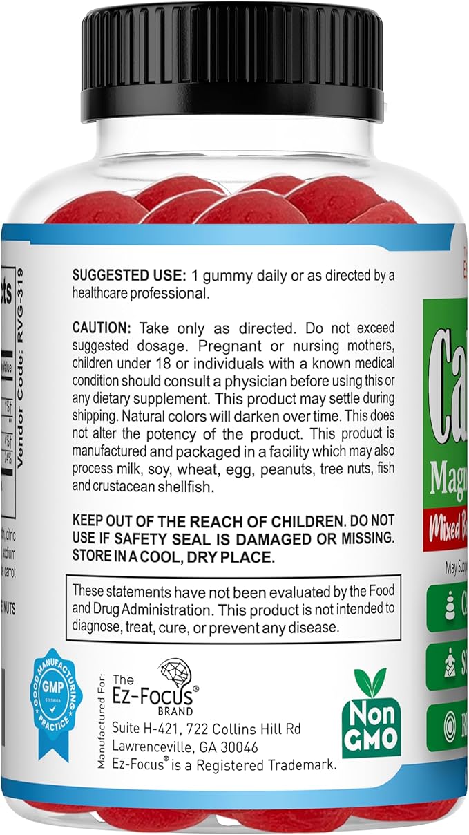 Magnesium Citrate Supplement for Kids & Teens, Anti-Stress Calm Magnesium Gummies Support Relaxed Muscles, Sleep, Bone Health, Gluten Free, Low Sugar 60 Ct