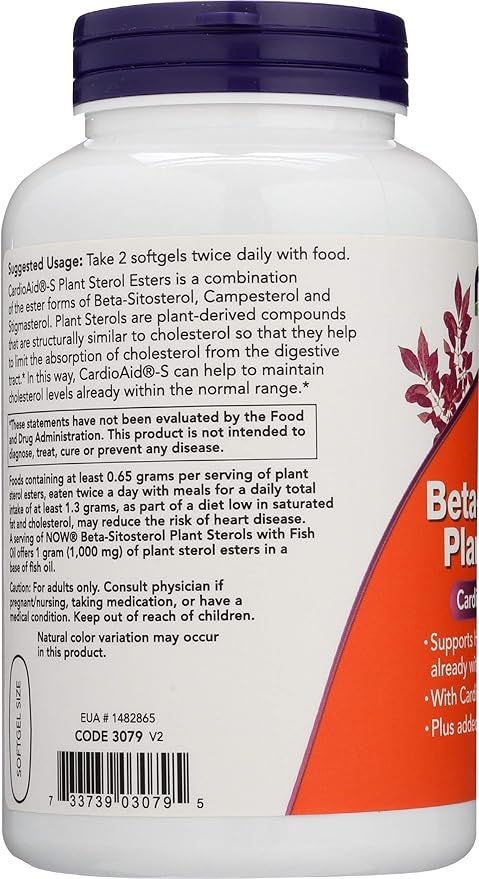 NOW FOODS SPO Beta-Sitosterol Plant Sterols with Fish Oil, 180 Count