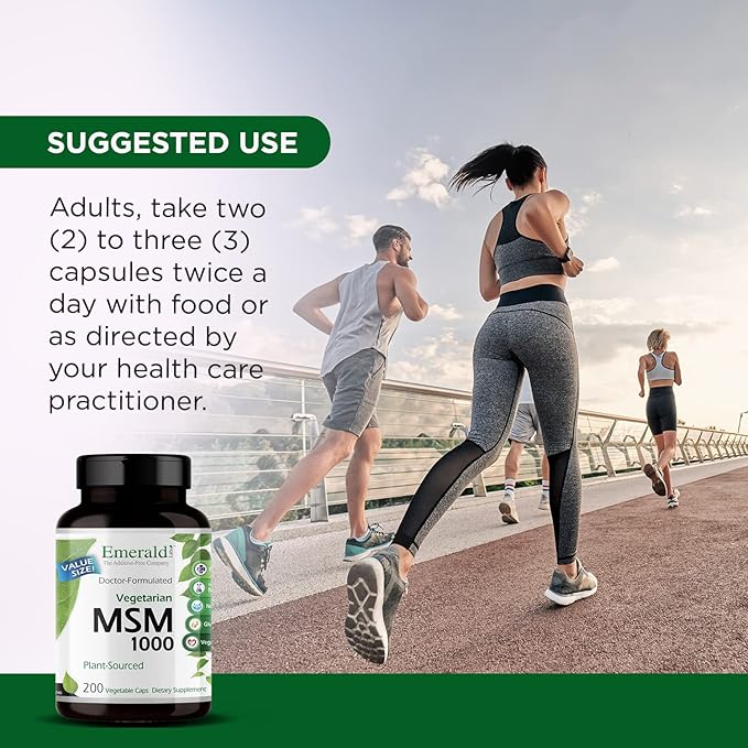 EMERALD LABS MSM 1000mg - Joint, Liver & Immune Support Supplement with Methylsulfonylmethane - Gluten-Free & Additive-Free - 200 Vegetable Capsules (Up to 100-Day Supply)