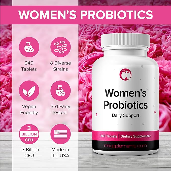 Probiotics for Women Supplement 240 Tablets 3 Billion CFU Made in The USA (240, Women's Probiotics)