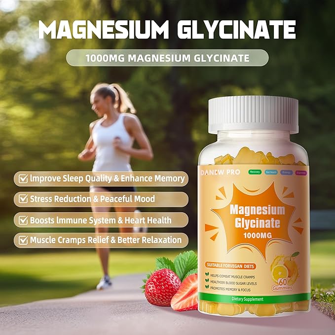 Magnesium Glycinate Gummies 1000mg - Sugar Free Magnesium Potassium Supplement with Vitamin D, B6, CoQ10 for Calm Mood & Sleep Support - 120 Orange Gummies