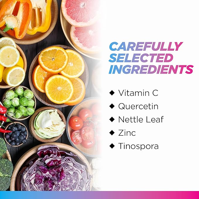 Livingood Daily Allergen Support, 120 Vegetarian Capsules - Supports Natural Allergy Relief with Vitamin C, Quercetin, Nettle Leaf, Zinc, & Tinospora - Non-GMO & Vegan Natural Antihistamine Supplement