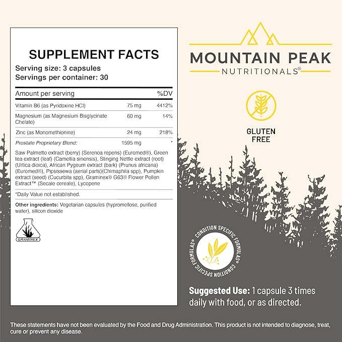 Mountain Peak Nutritionals Prostate Supplement - Supports Bladder Function & Metabolism - Prostate Support Supplement for Men with Saw Palmetto Extract, Pygeum (90 Vegetarian Capsules)