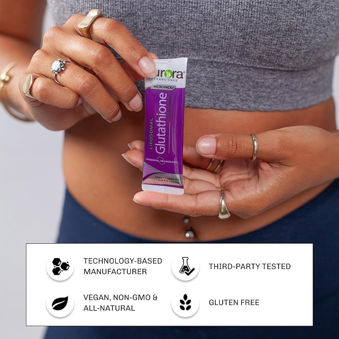 Aurora Nutrascience Micro-Liposomal Liquid Glutathione, Immune & Antioxidant Gut Health Support Supplement, 500 mg per Serving, Gluten Free, Non-GMO, Sugar-Free, 30 Single-Serve Packets