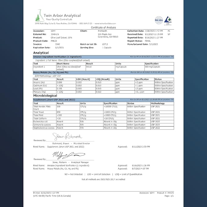 ProHealth Olive Leaf Extract (15% Oleuropein) (500 mg, 60 Veggie Capsules)