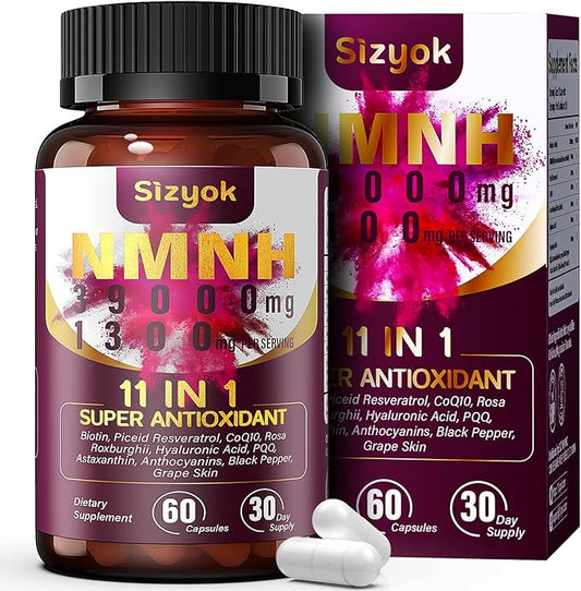 11-in-1 NMNH (Dihydronicotinamide Mononucleotide), 600mg per Serving, NAD+ Supplement with Resveratrol, CoQ10 to Support NAD+ Levels, NMNH Supplement for Anti-Aging, 60 Count, 30 Day Supply