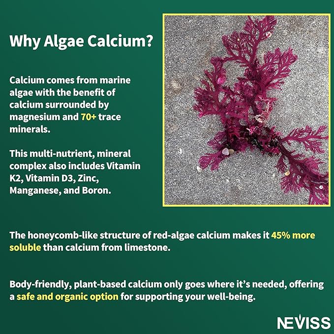 NEVISS Algae Calcium Gummies with Zinc and Magnesium Supplement