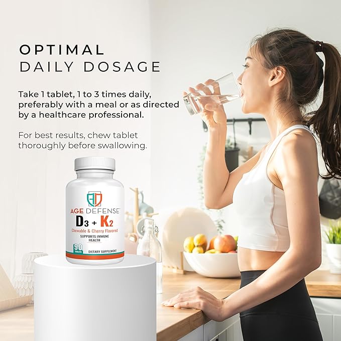 Vitamin D3 2000 IU with K2-90 Chewable Tablets with Cherry Flavoring-Natural Energy Booster-Supports Vitality, Immune Health, & Overall Wellness-Vitamin D3 with Vitamin K2 for Men & Women