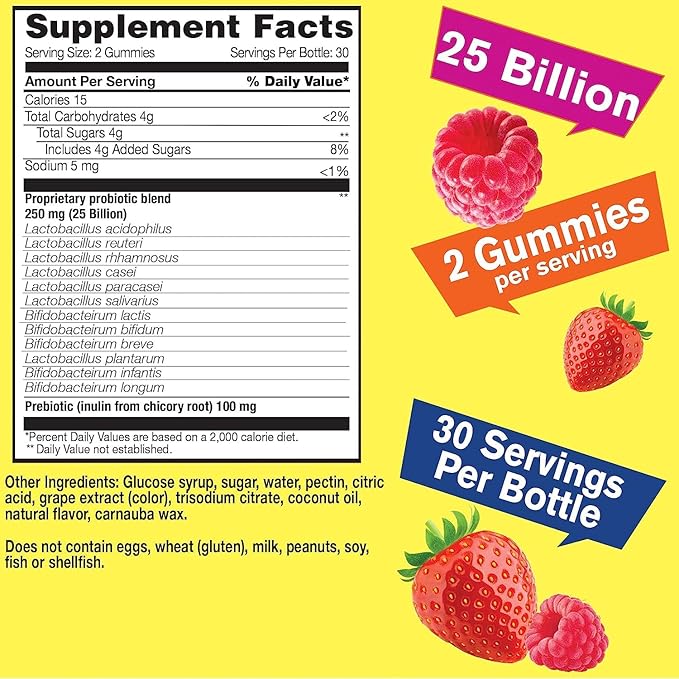 25 Billion Probiotics + Prebiotics Gummies - 12 Strains - Digestive Support, Gut Health, Immune Support Gummy - for Men and Women - Probiotics for Digestive Health - 60 Gummies