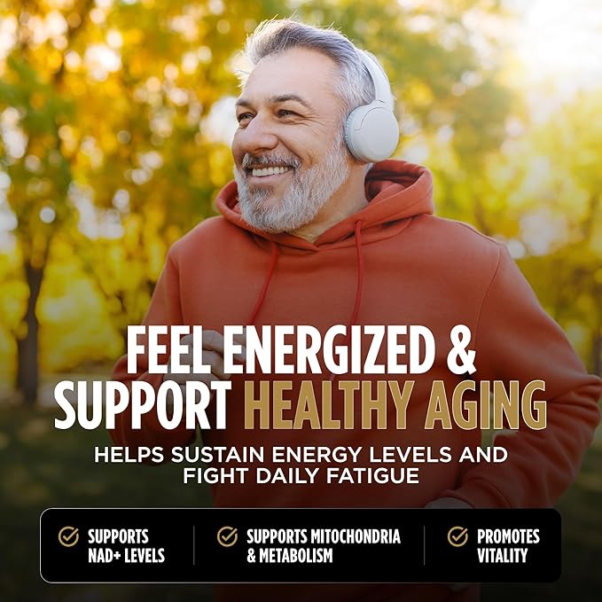 NAD+ Support Supplement with Nicotinamide Riboside, Pterostilbene, Green Tea Extract, EGCG, and Piperine – Energy, Cellular Health, Metabolism, and Immune Support – 60 Capsules